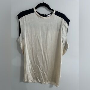 Helmut Lang Black and Cream Satin Crepe Top